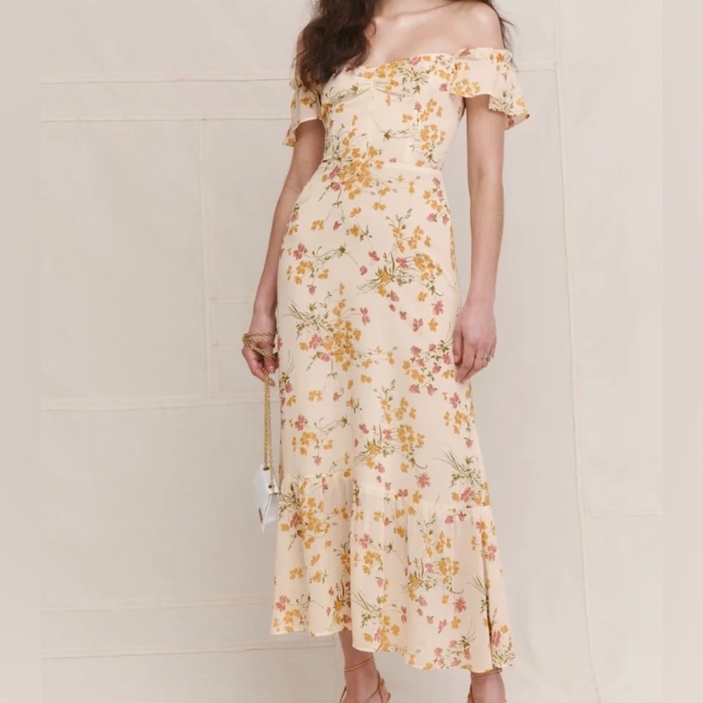 Reformation White Floral MIDI Dress. Size 4